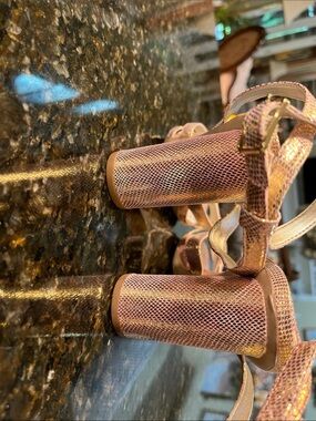 Franco Sarto Pink Metallic Block Heel Sandals